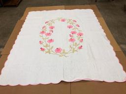 Fancy With Roses Appliqued Design With Scallop Edging Quilt.