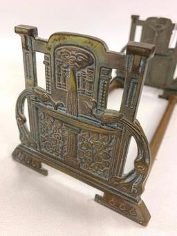 Vintage Copper/Brass Expanding Book Rack W/Embossed Fountain & Peacocks Ends