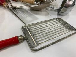 Vintage Kitchen Wood Handled Utensils + 3-Pc. Carving Set