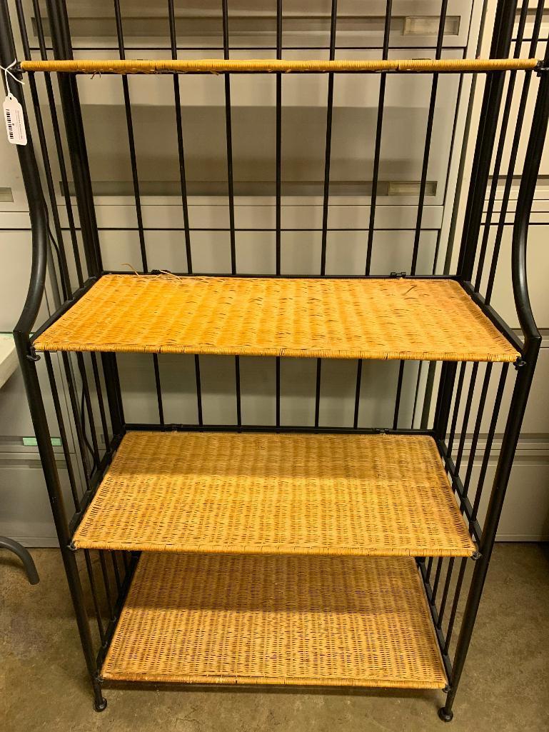 Metal Bakers Rack W/Wicker Shelves