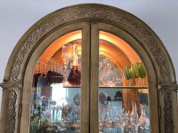 Lighted 2-Door Domed Curio Cabinet W/Mirrored Back & Beveled Glass