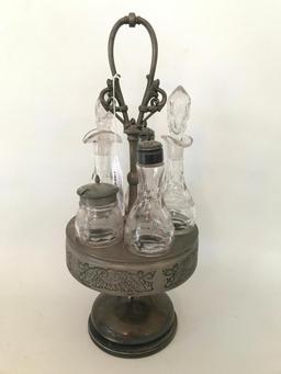 Antique Castor Set In Metal Frame