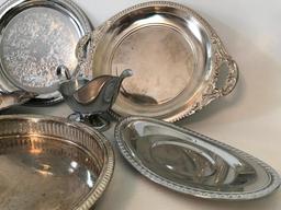 Group Of Silver Plated & Stainless Serving Trays