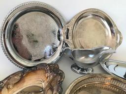 Group Of Silver Plated & Stainless Serving Trays