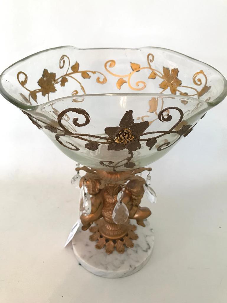 Marble & Glass Compote W/Cherubs