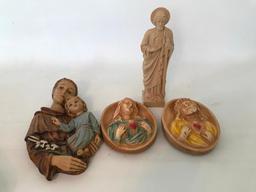 Group Of Religious Plaques & Statue