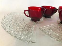 Vintage Red & Clear Glass Snack Set