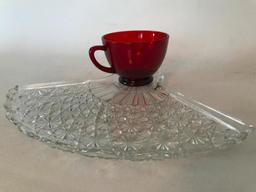 Vintage Red & Clear Glass Snack Set