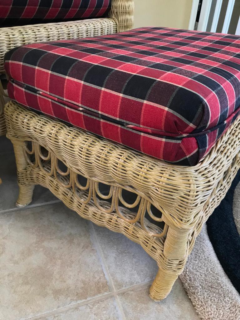 Ethan Allen Wicker Rocking Chair W/Ottoman & Matching Cushions
