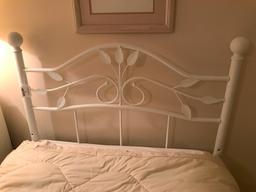 Single Bed with Frame, White Metal Headboard and all Bedding Shown