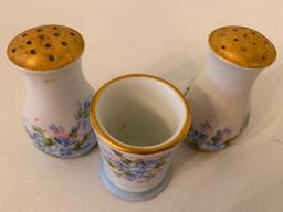Hand Painted Germany Porcelain Salt/Pepper & Matching Tooth Pick Holder