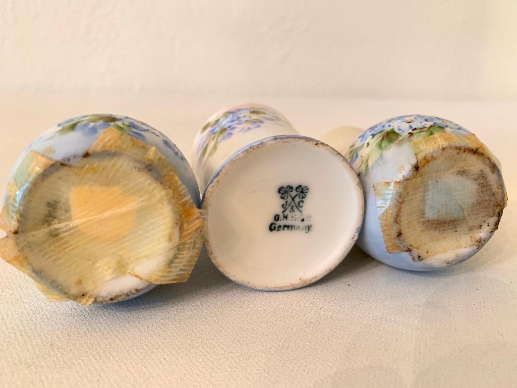 Hand Painted Germany Porcelain Salt/Pepper & Matching Tooth Pick Holder