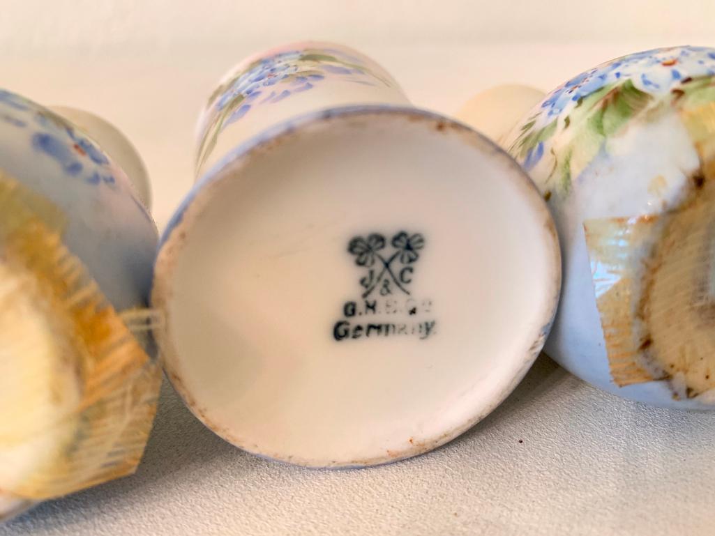 Hand Painted Germany Porcelain Salt/Pepper & Matching Tooth Pick Holder