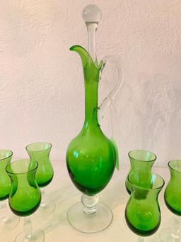 Vintage Glass Wine Decanter W/6 Matching Glasses