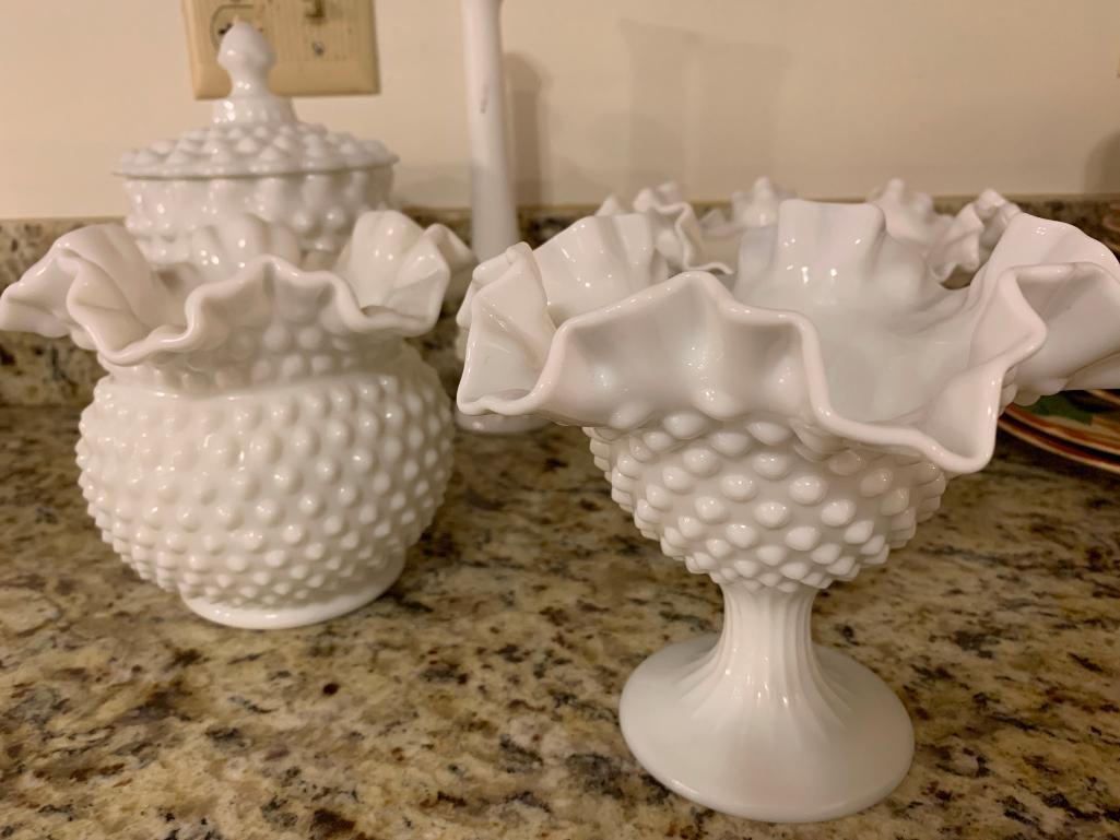 (5) Pcs. Of Hobnail Milk Glass