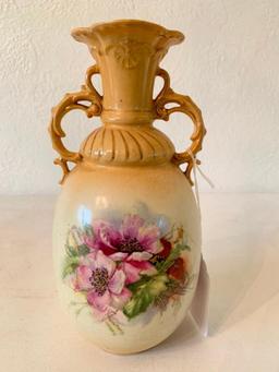 Vintage Handled Vase W/Floral Design