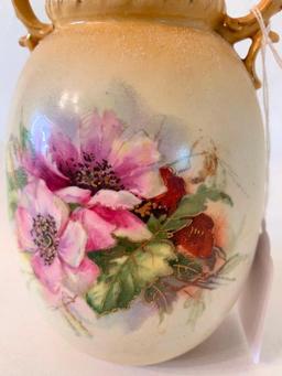 Vintage Handled Vase W/Floral Design