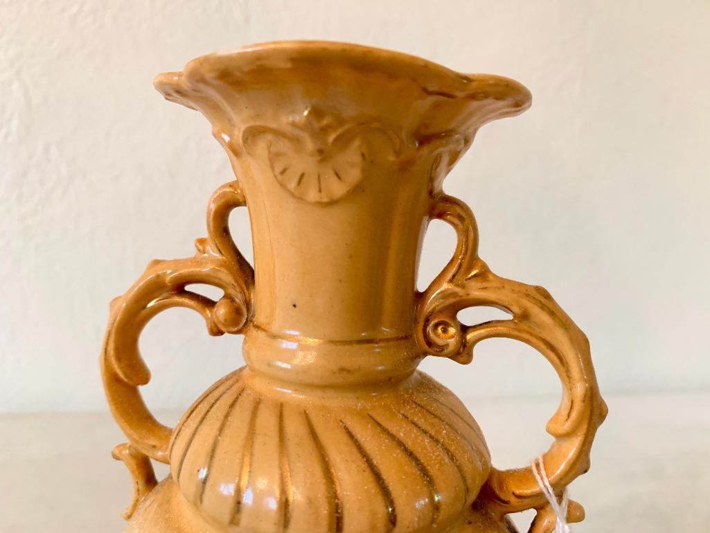 Vintage Handled Vase W/Floral Design