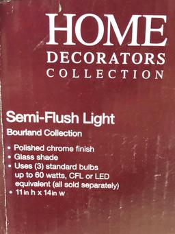 Semi-Flush Light.Home Decorators Collection. Bourland Collection. Polished Chrome Finish Glass Shade