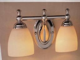 Hampton Bay 2-Light Vanity Fixture. Solomone. Chrome Finish w/Opal White Glass Shades.