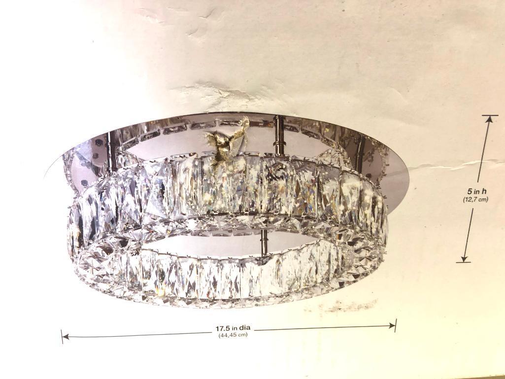 Dimmable LED Flush Mount Light. Home Decorators Collection. Chrome Finish w/Clear Crystal Shade.