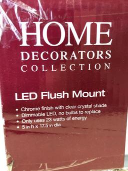 Dimmable LED Flush Mount Light. Home Decorators Collection. Chrome Finish w/Clear Crystal Shade.