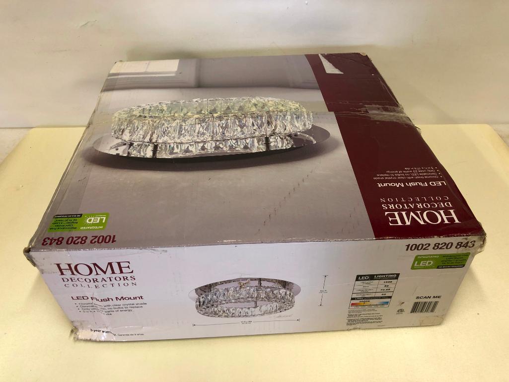 Dimmable LED Flush Mount Light. Home Decorators Collection. Chrome Finish w/Clear Crystal Shade.