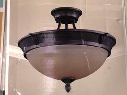 Hampton Bay Earle Semi Flushmount. Oil-Rubbed Bronze Finish w/Amber Glass Shade.