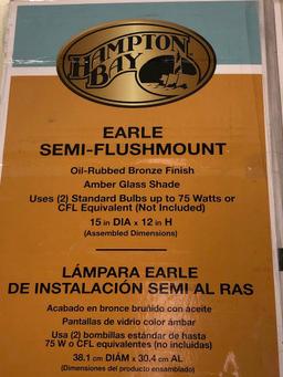 Hampton Bay Earle Semi Flushmount. Oil-Rubbed Bronze Finish w/Amber Glass Shade.