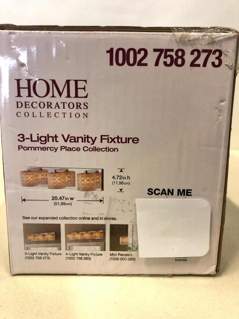 3-Light Vanity Fixture Pommercy Place Collection.Home Decorations. Frosted Glass Shade w/Glass beads