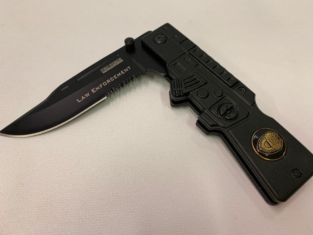 Tac-Force "Law Enforcement" Folding Knife W/Gunstock Handle-Mint In Box