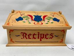 Wooden Recipe Box W/Pennsylvania Dutch Hand Painted Design