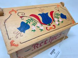 Wooden Recipe Box W/Pennsylvania Dutch Hand Painted Design