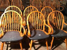 (6) Oak Arm Chairs With Curved Backs & Padded Seats