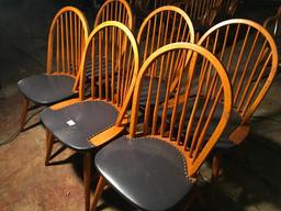 (6) Oak Chairs W/Curved Backs & Padded Seats