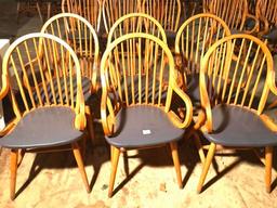 (6) Oak Arm Chairs With Curved Backs & Padded Seats