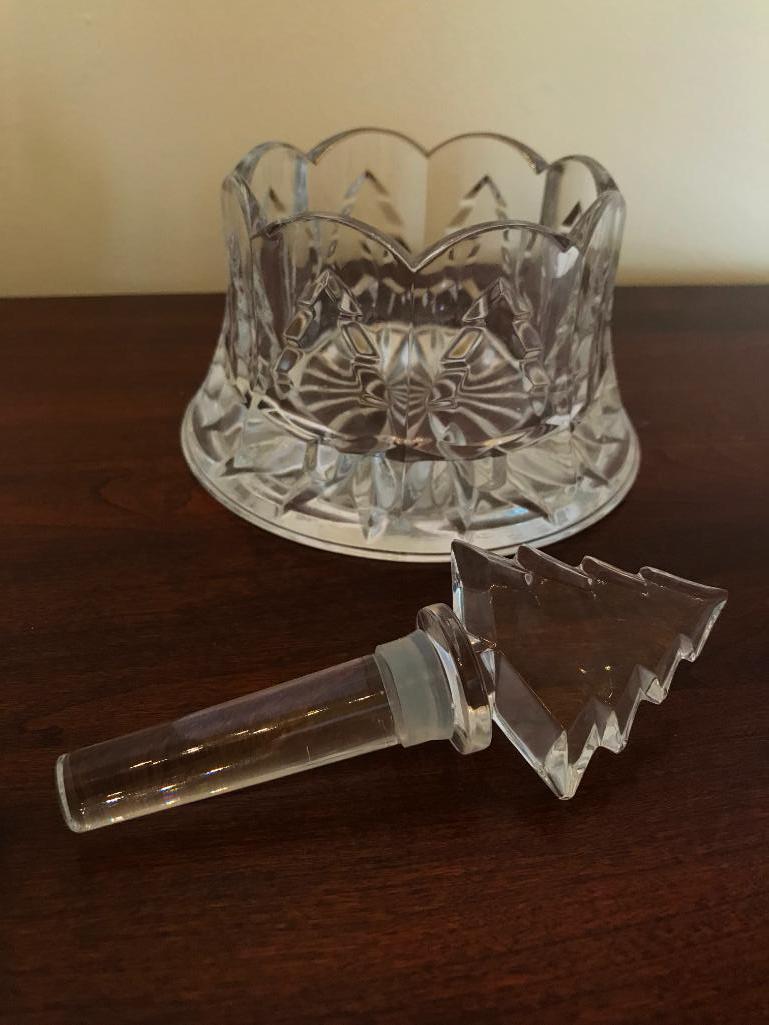 Glassware: Center Bowl, Wine Bottle Holder, & Christmas Tree Stopper