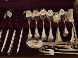 Service For (12) Reed & Barton Silverware In French Chippendale Pattern W/Wooden Box