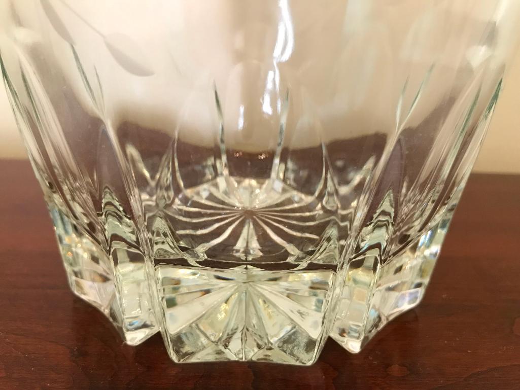 Vintage Glass Ice Bucket W/Etched Design