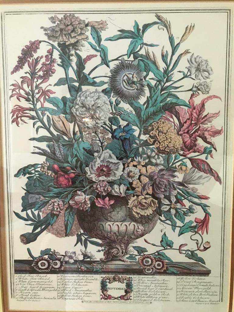 Vintage Framed & Matted Floral Prints W/Different Months-This One Is September