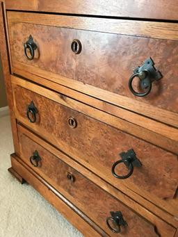 Antique Walnut Victorian 3-Drawer Washstand W/White Marble Top & Back Splash