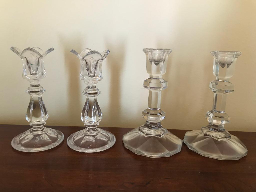 (2) Pair Of Glass Candle Holders