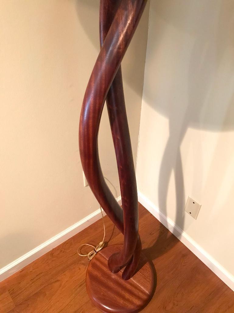 Contemporary Hand Sculptured Wooden Floor Lamp From Larry Brown Studios