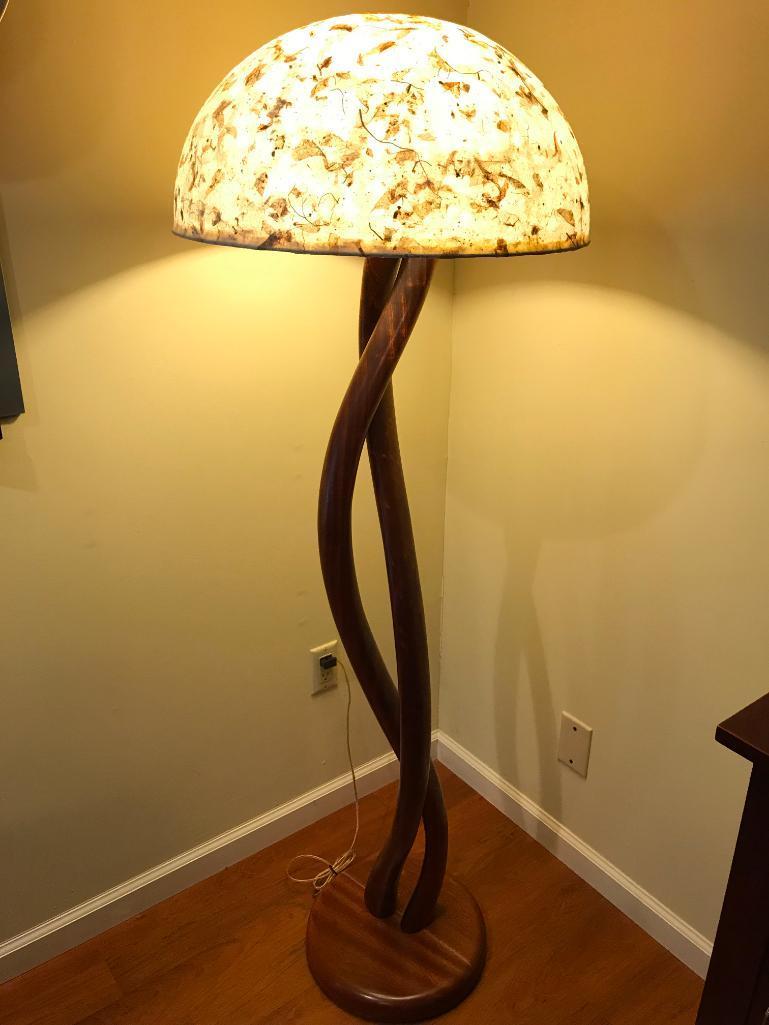 Contemporary Hand Sculptured Wooden Floor Lamp From Larry Brown Studios