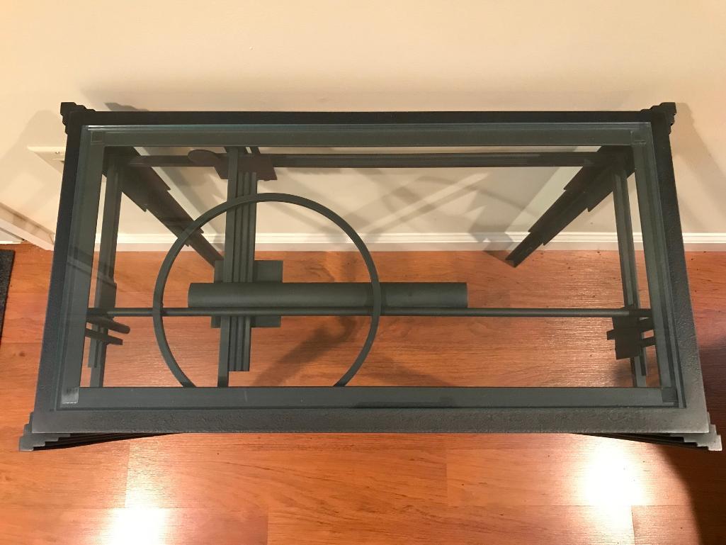 Unique Metal Stand W/Glass Top In Art Deco Design