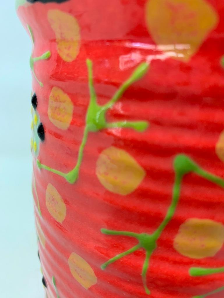 Contemporary Pottery Vase W/Hand Painted Frogs