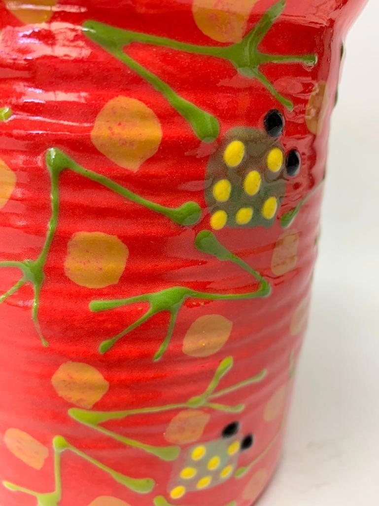 Contemporary Pottery Vase W/Hand Painted Frogs