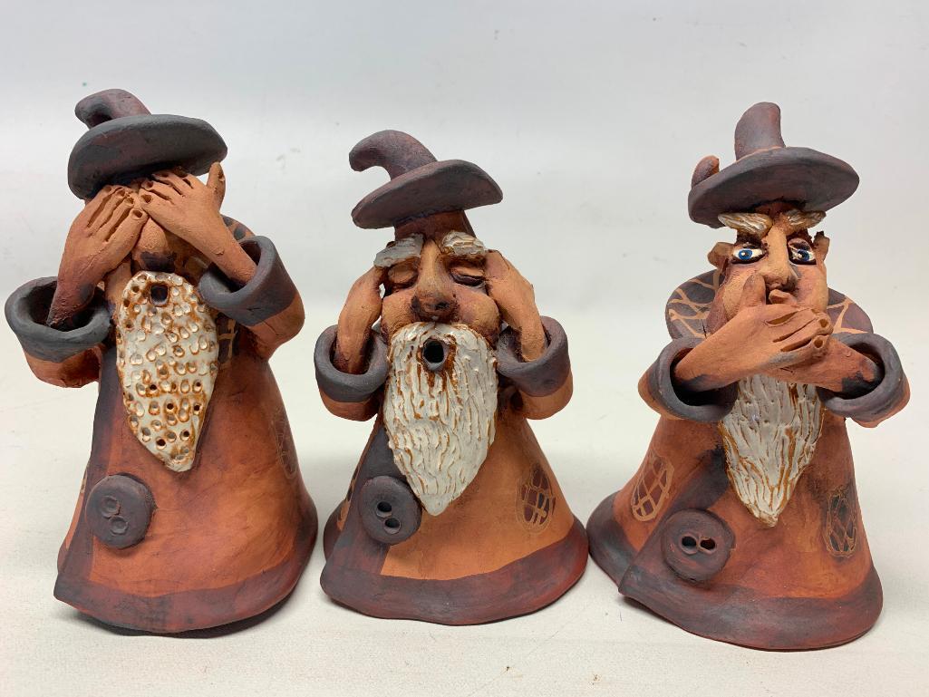 (3) Pottery Period Men "Hear No Evil, Speak No Evil, & See No Evil"