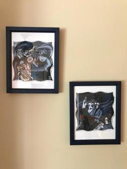 (2) Jazz/Music Prints By Evangelia Titled "Love Is Blue" & "Mood Indigo"