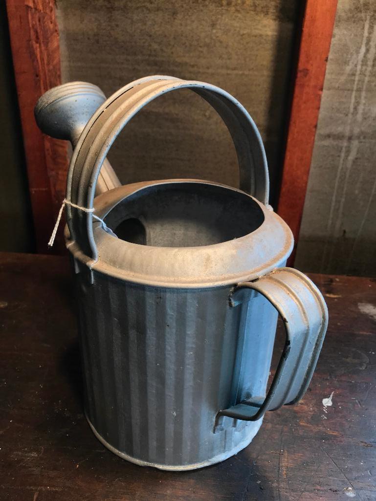 Galvanized Watering Can W/Ribbed Sides